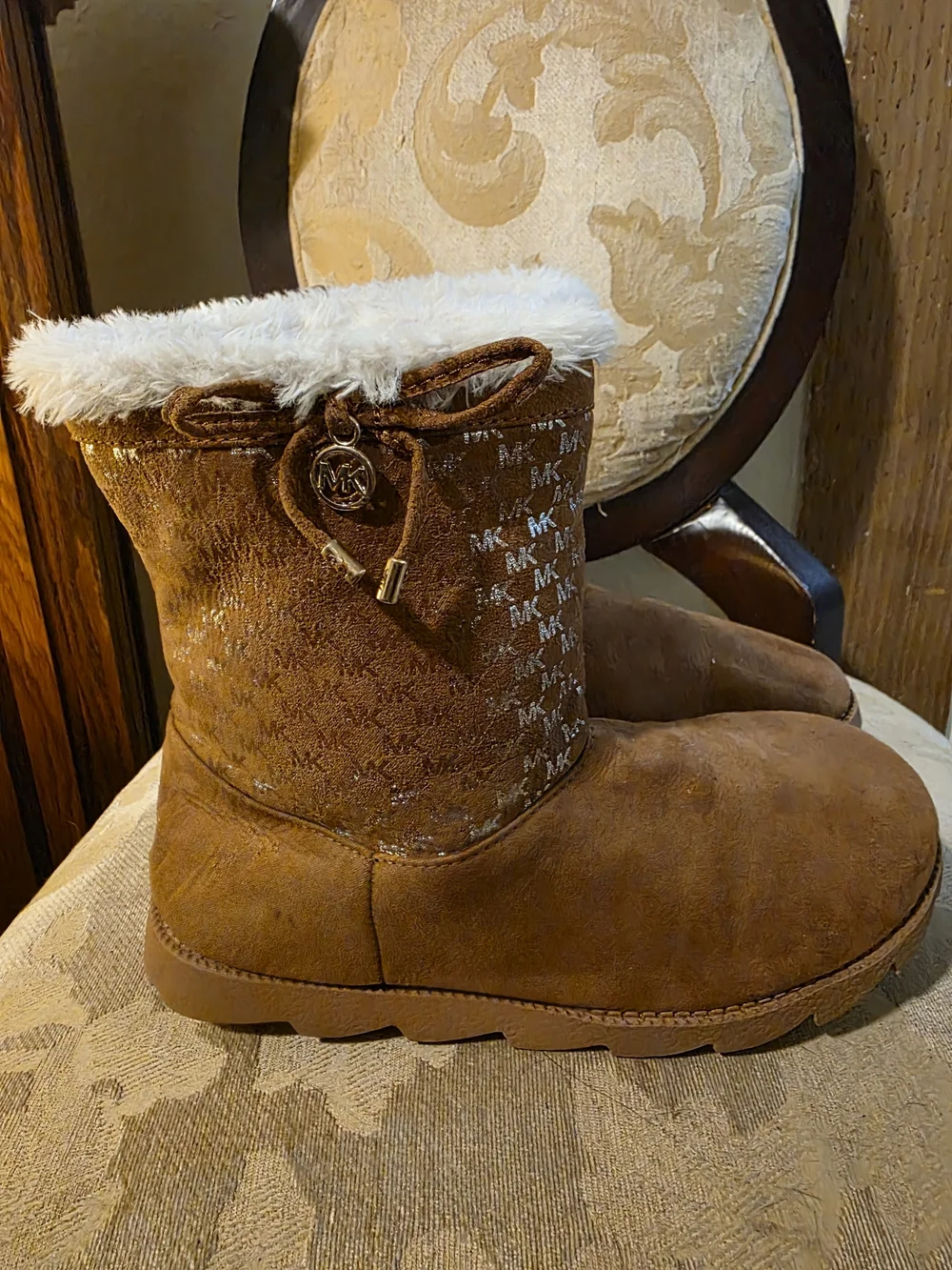 MICHAEL KORS Brown MK Logo Faux Fur Lined Suede Boots